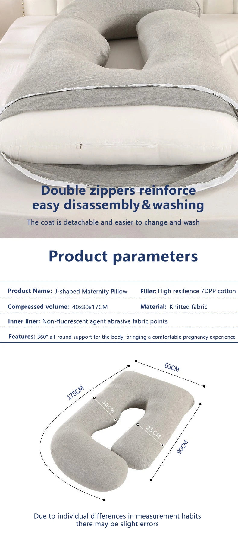 Close up view of the double zippers to reinforce. Easy washing and dimensions provided.