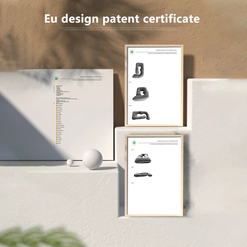 J shaped pregnancy pillow comes with EU Design Patent.