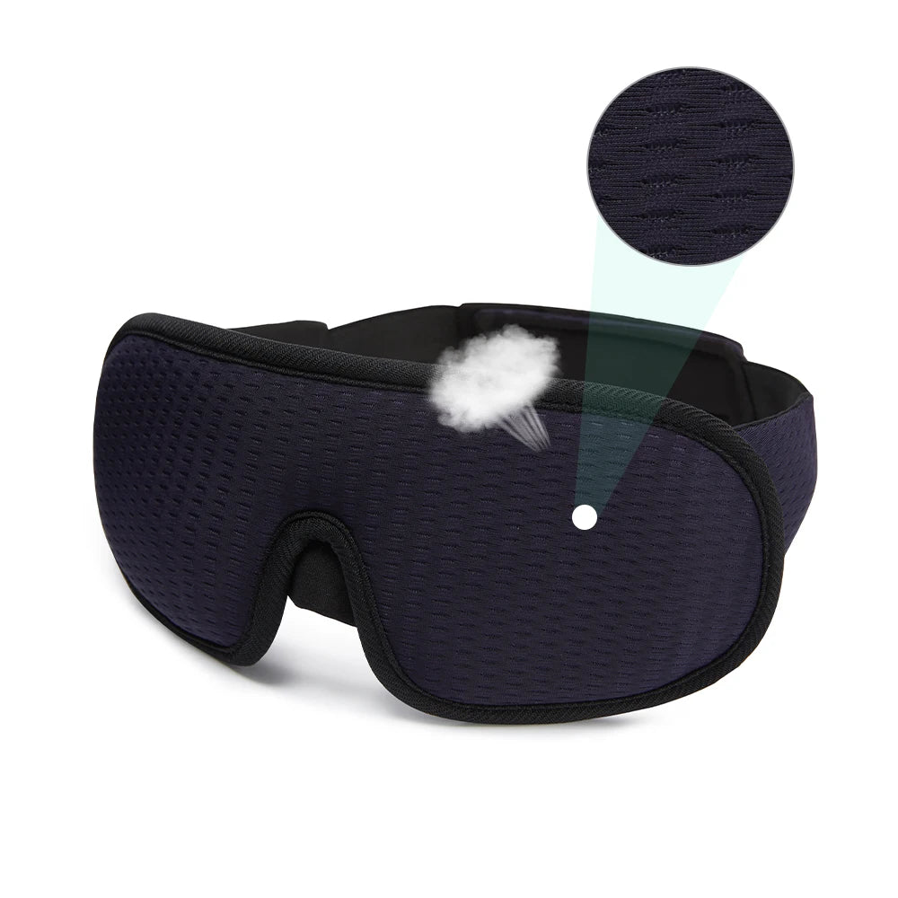 Black sleep mask with close up view of the texture detail.