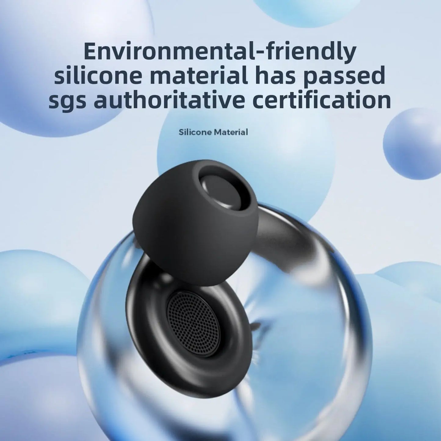 Black silicone noise reduction earbud with SGS certification.