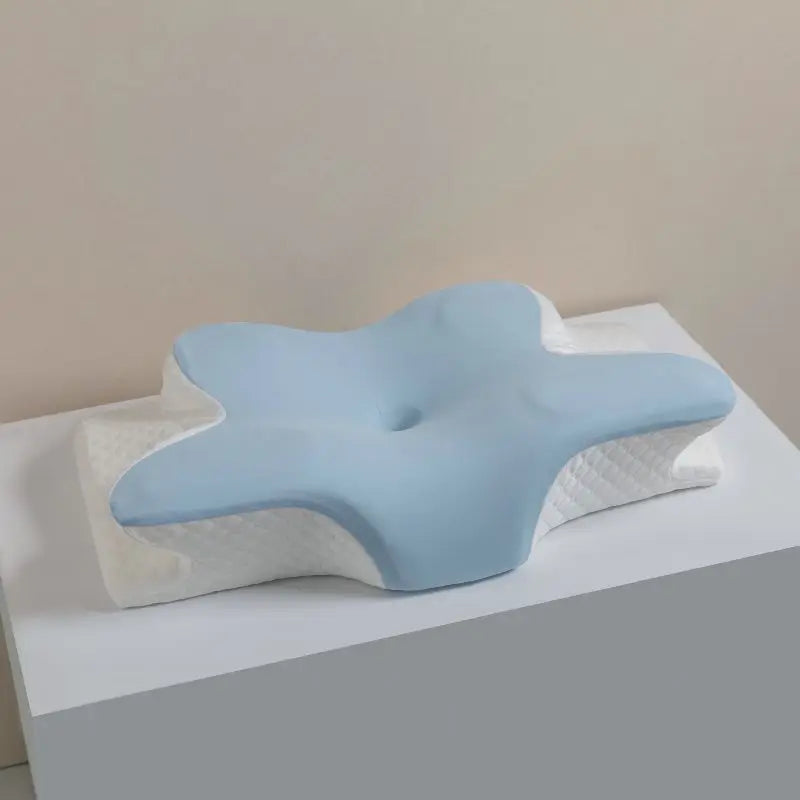 Blue pillow for side sleepers.