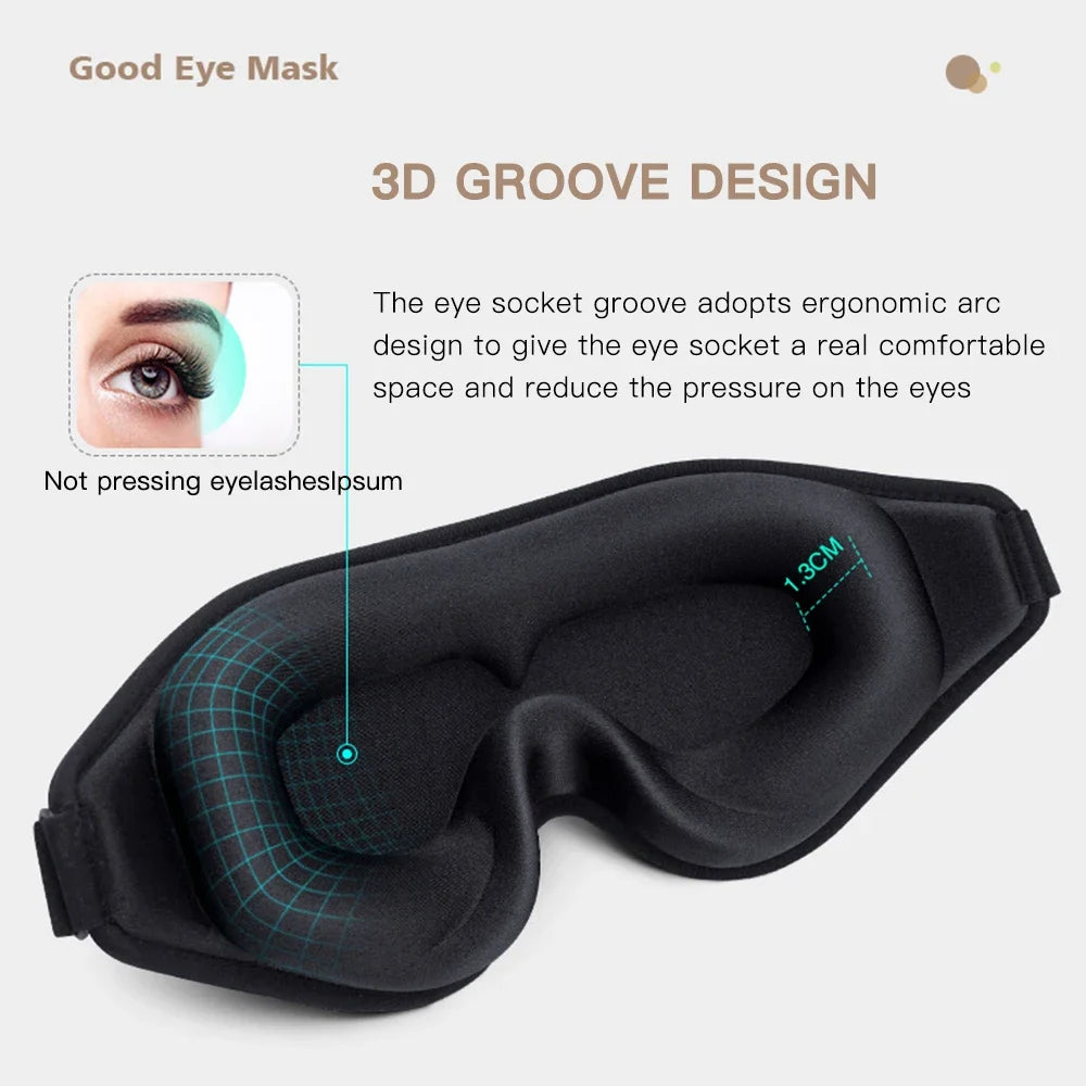Black sleeping eye mask with 3D groove design.