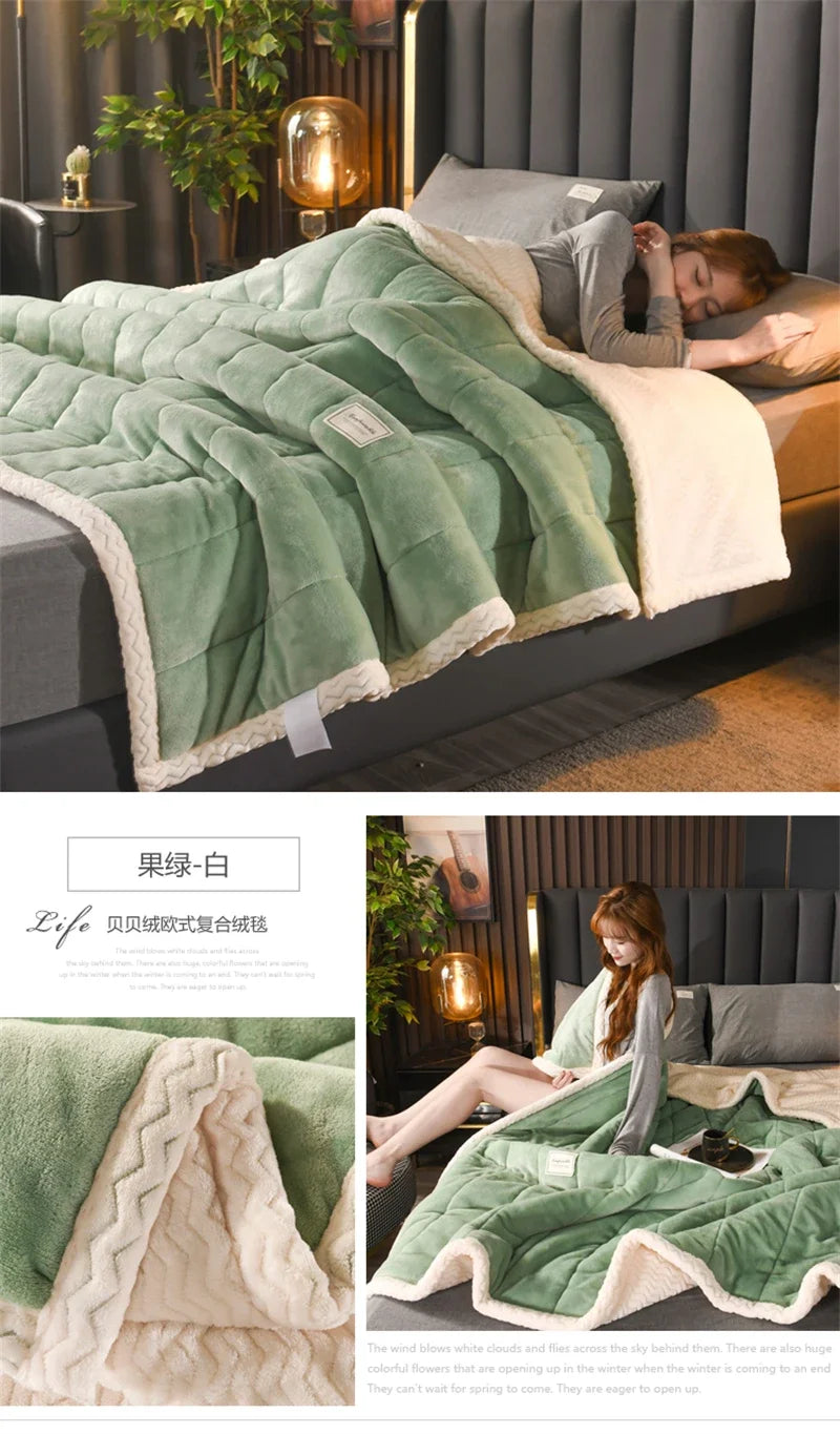 Green with white border blanket.