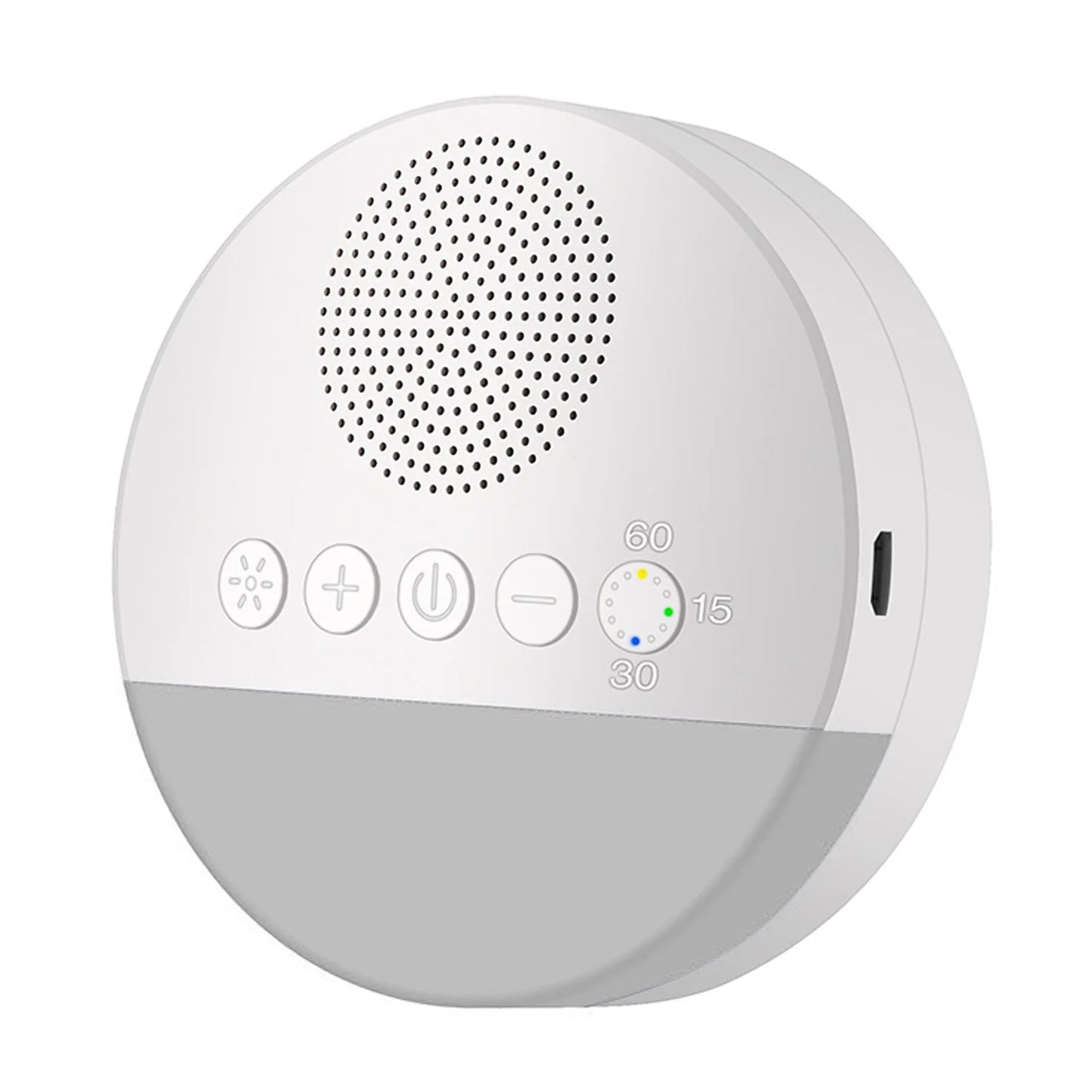 White noise machine with control buttons on a white background.