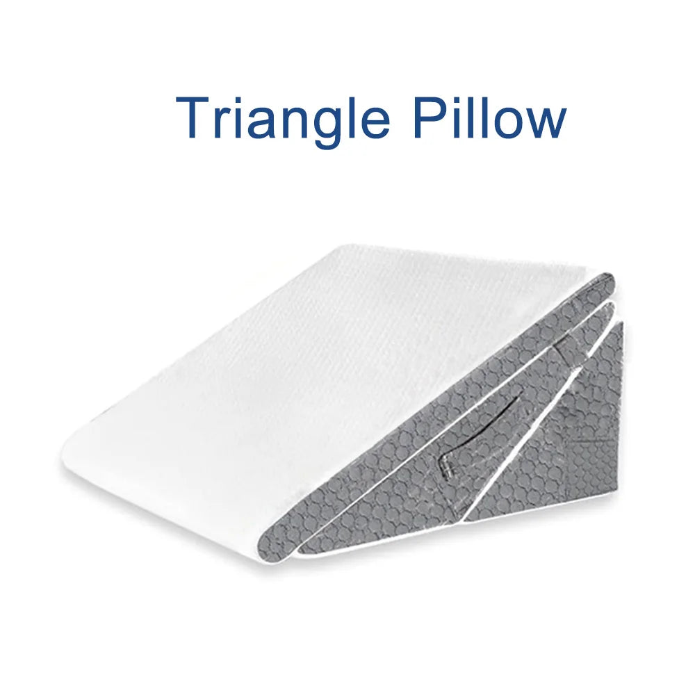 Triangle pillow with white and gray pattern, without head rest.