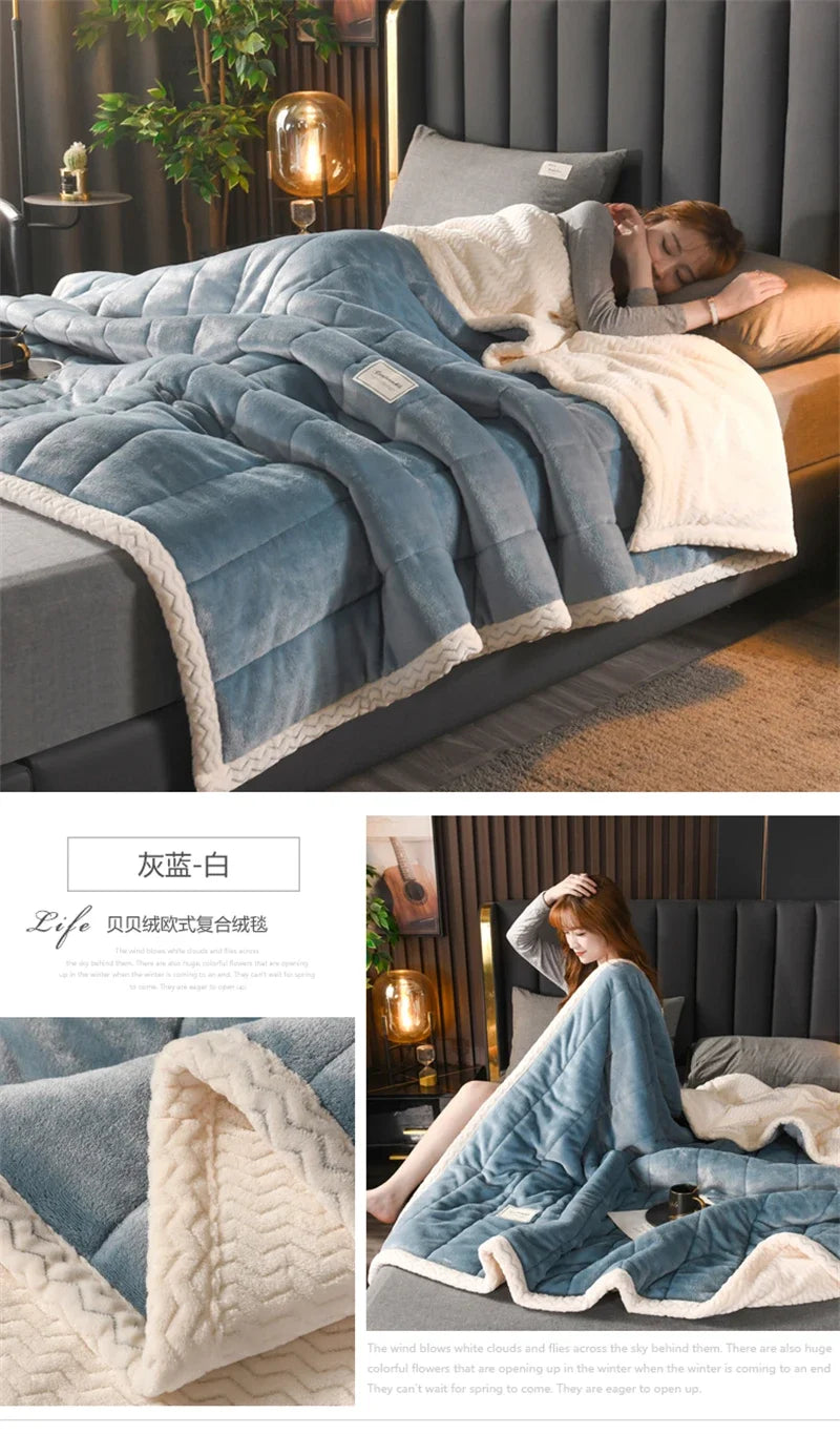 Blue with white border blanket.