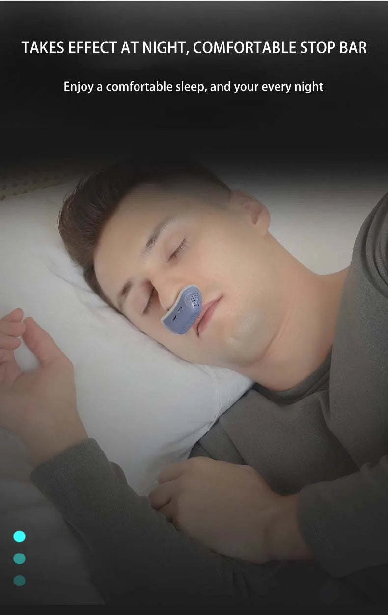 Person sleeping with the anti snoring device and enjoying a comfortable sleep.