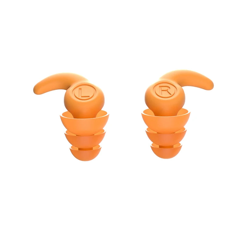 Orange noise reduction earbuds.
