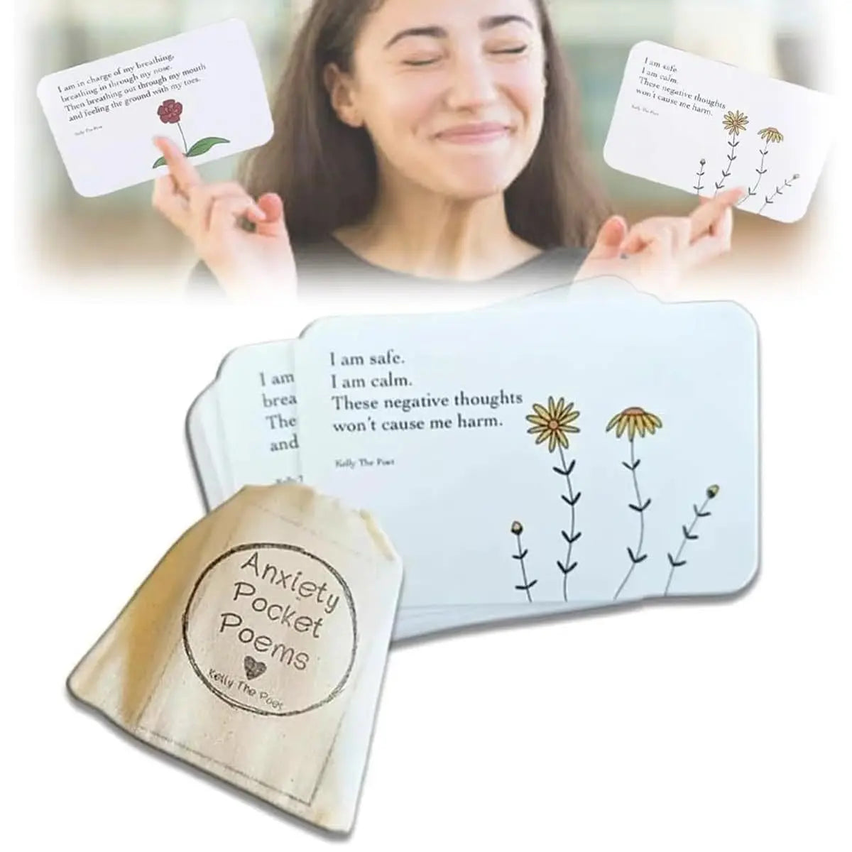 Free your anxiety with these poem examples, girl in picture is happy.