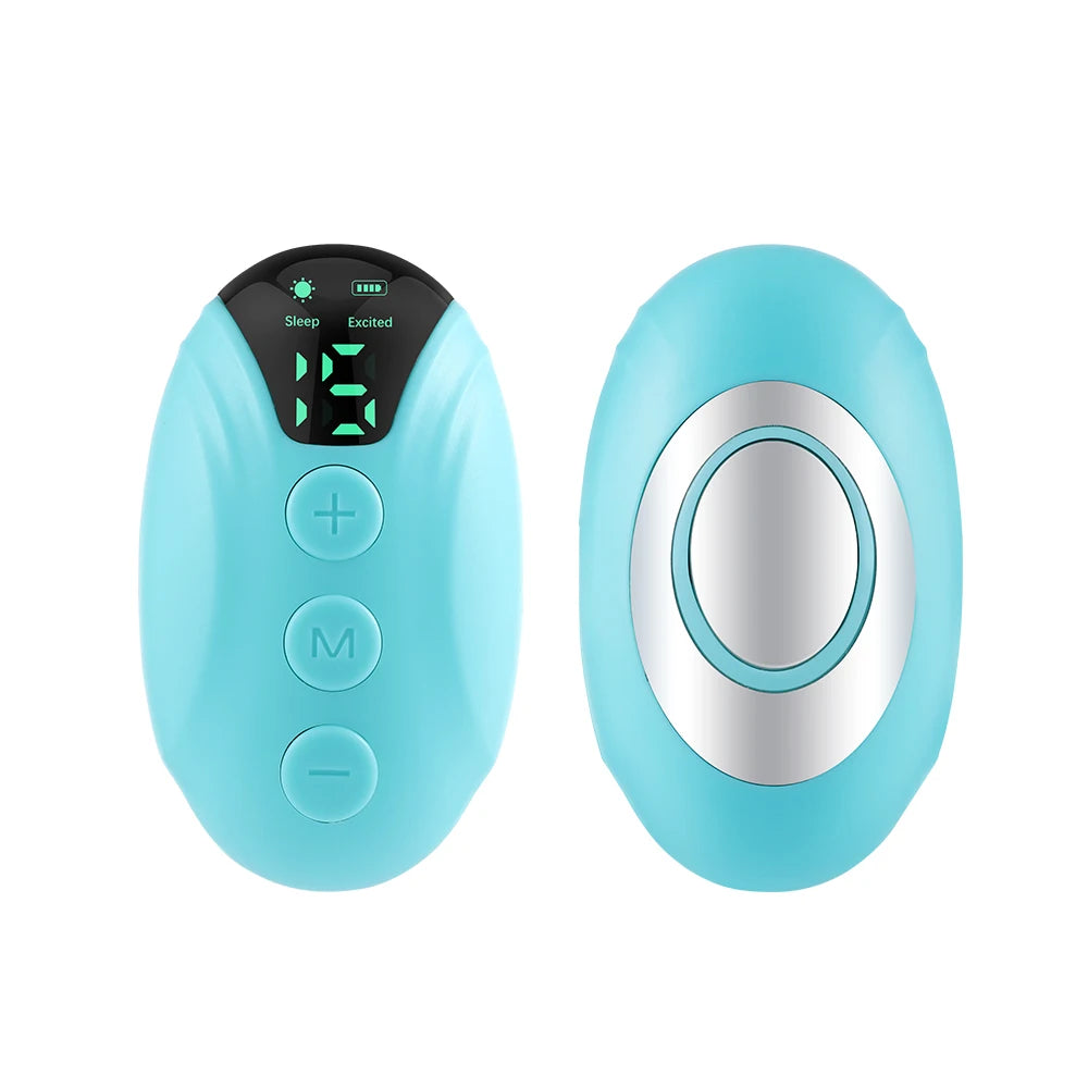 Cranial Electrotherapy Stimulation (CES) hand-held sleep device front and back view