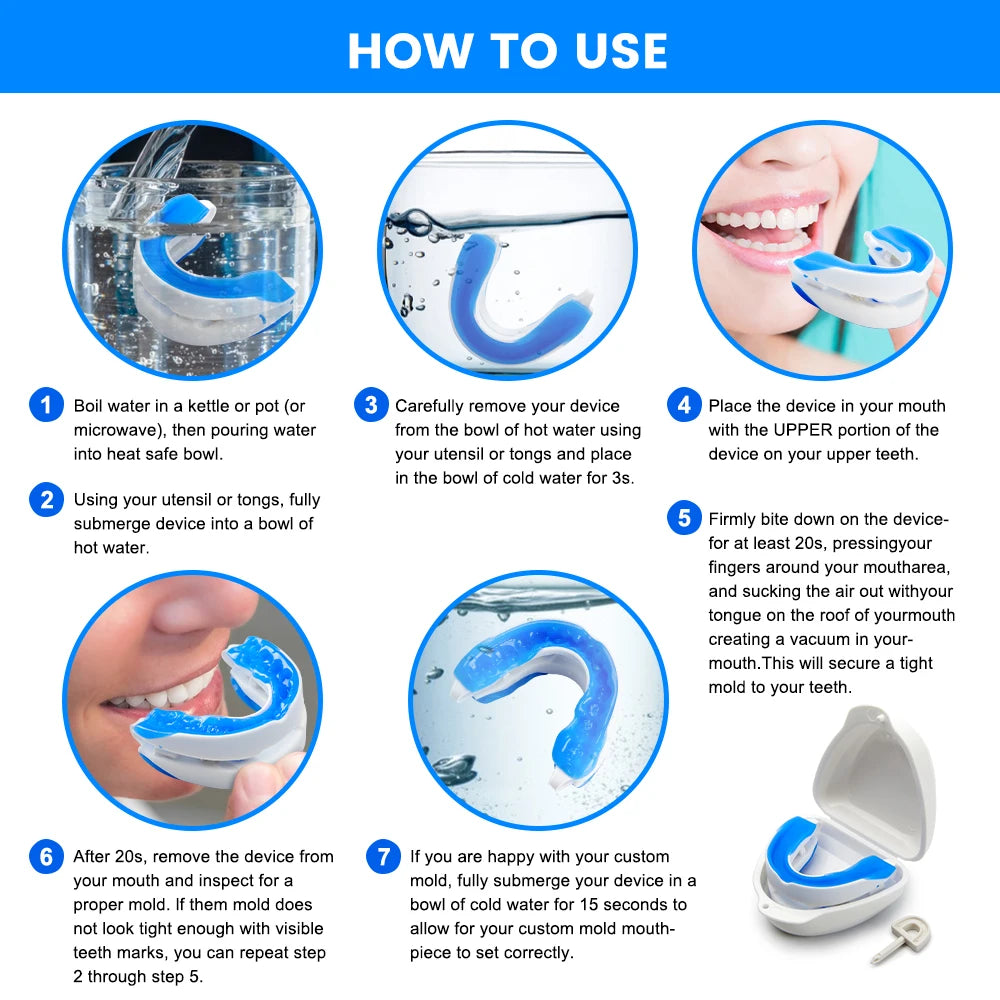 Instructions on how to use a dental device with step-by-step illustrations and text.
