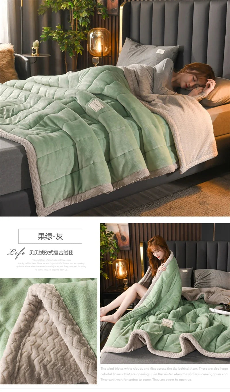 Green with grey border blanket.