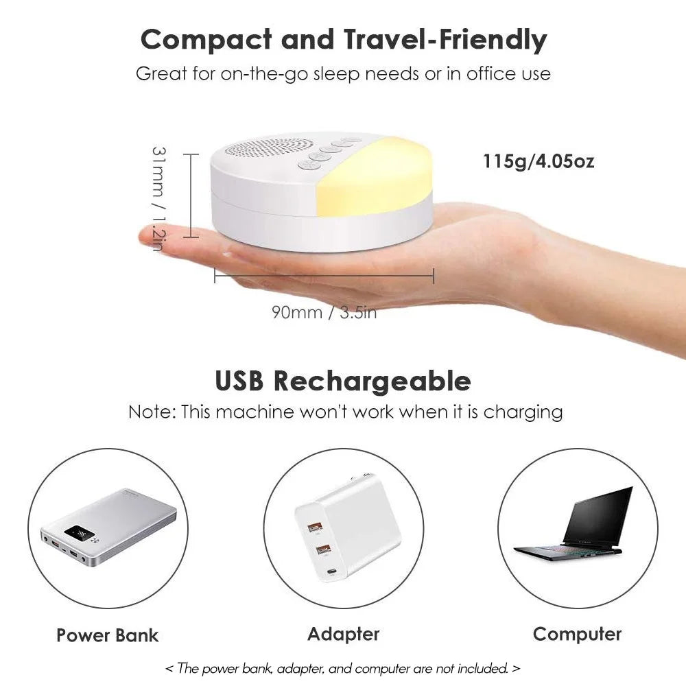 White noise machine small compact weigh 115g and USB Rechargeable.