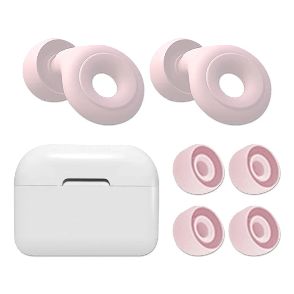 Pink Ear Plugs with different sizes of ear buds and carrying case.