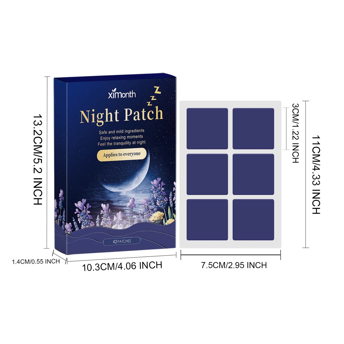 Size of packaging and sleep patches.