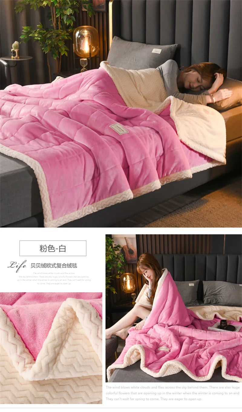 Pink with white border blanket.