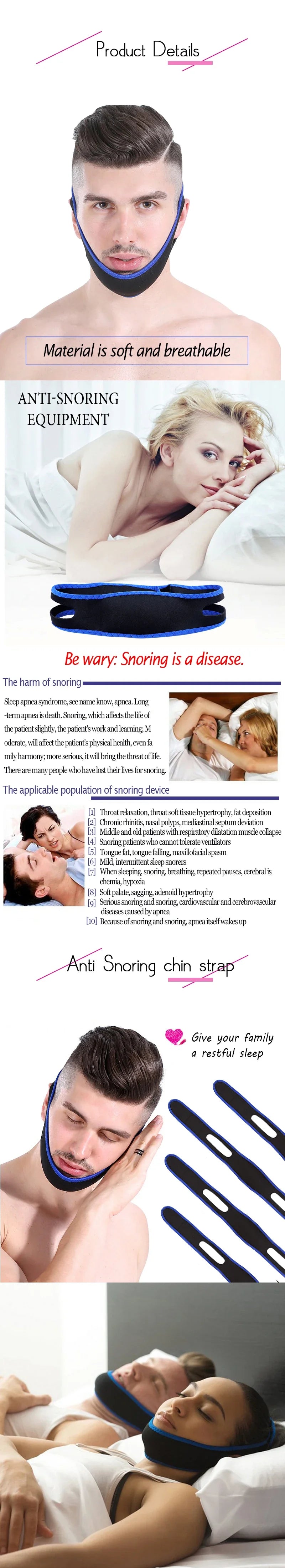 Anti snoring chin strap. They are designed to keep the mouth closed during sleep, promoting nasal breathing and potentially reducing snoring.