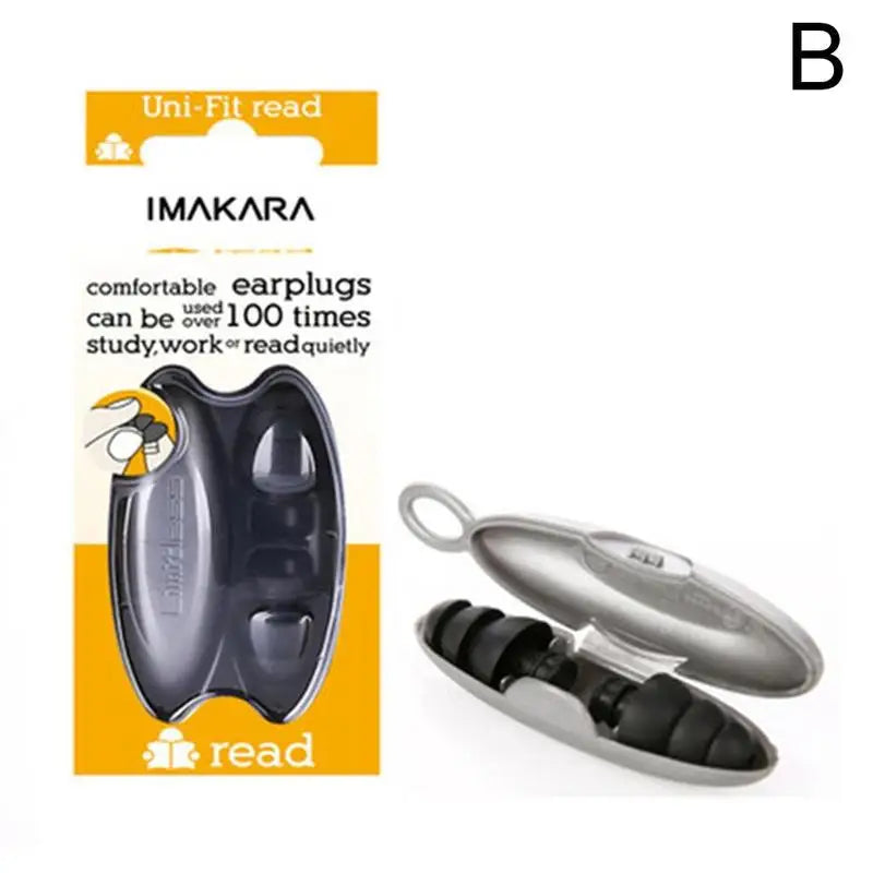 Black IMAKARA noise cancelling earplugs with carrying case.