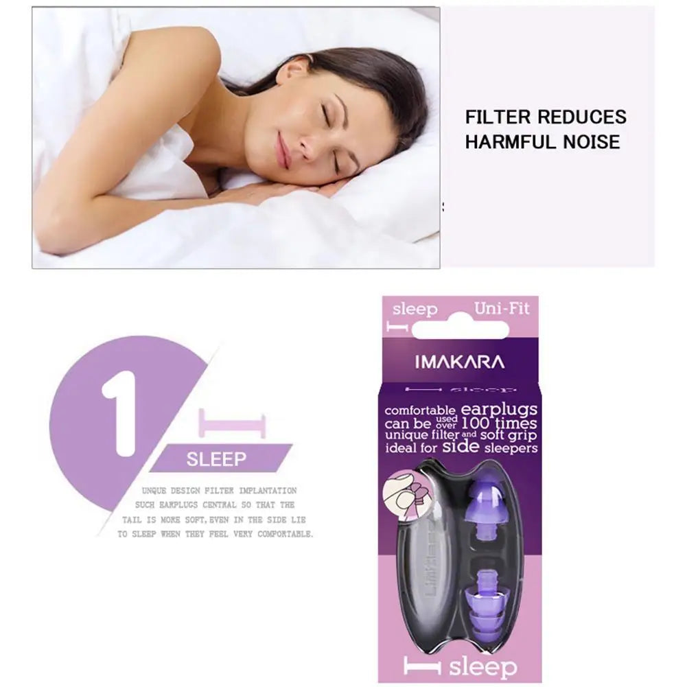 A lady sleeping peacefully while using the Imakara noise cancelling ear plugs.