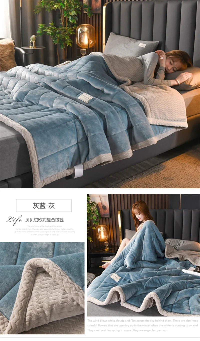 Blue with grey border blanket.