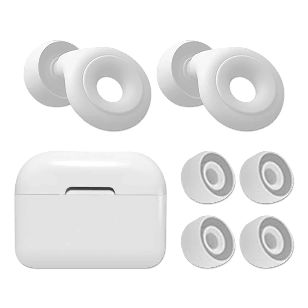 White Ear Plugs with different sizes of ear buds and carrying case.
