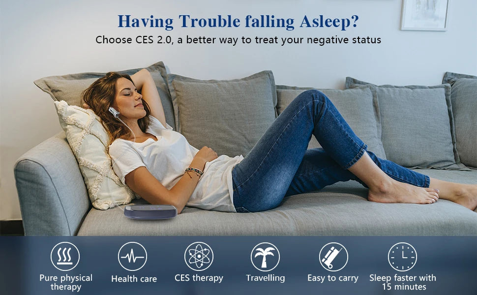 KTS CES 2.0 sleep aid. Relax and sleep faster. Sleeping device uses Cranial Electrotherapy Stimulation (CES) therapy to reduce tension, reduce stress, reduce anxiety, improve mood, emotions, insomnia.