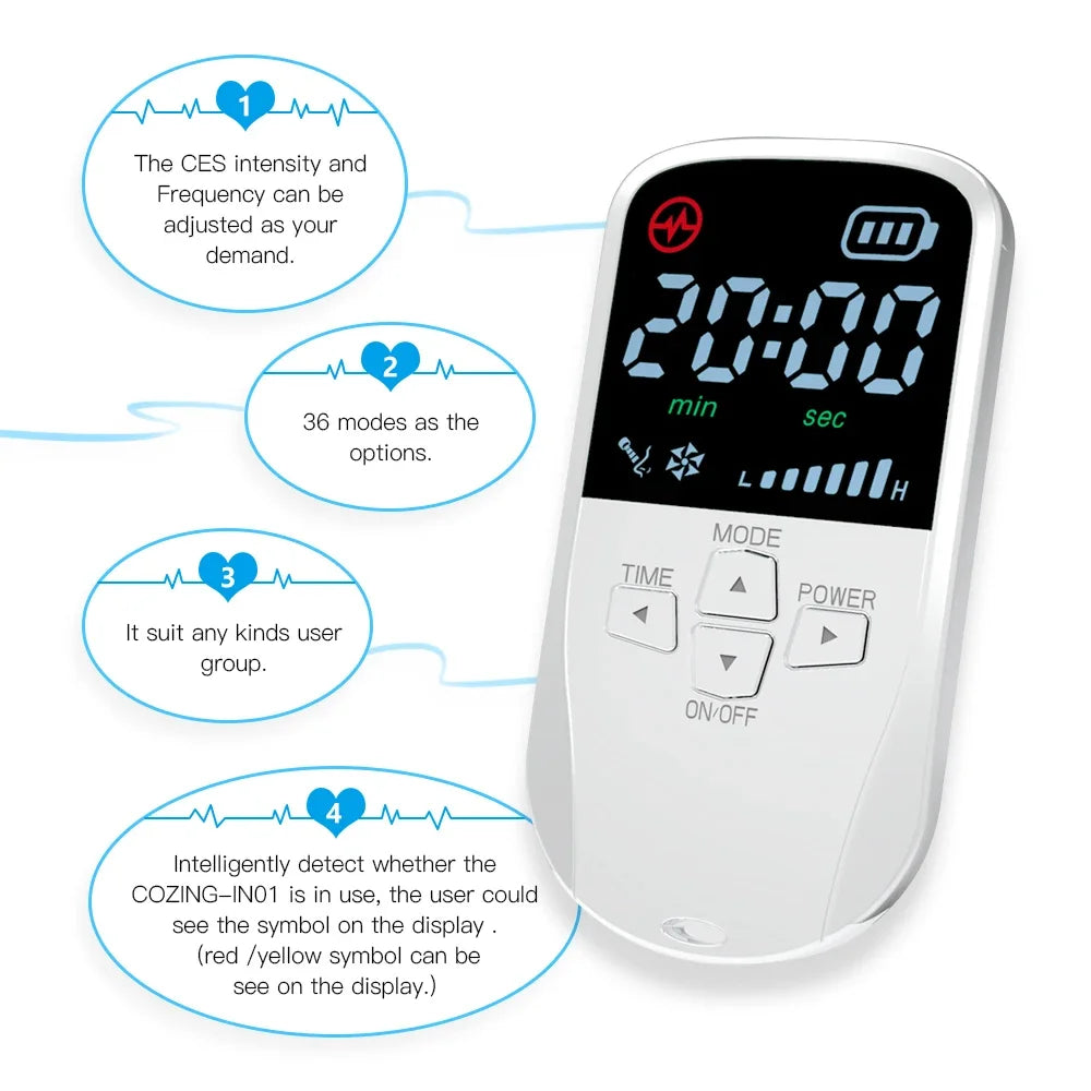 Cozinc brand CES Micro-current sleep device with 36 modes, adjustable CES intensity, easy display.