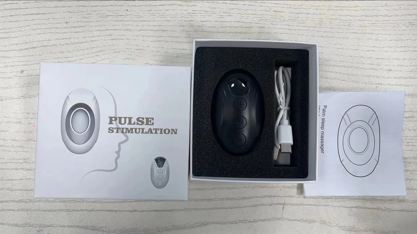 Cranial Electrotherapy Stimulation (CES) hand-held sleep device packaging including USB Charging.