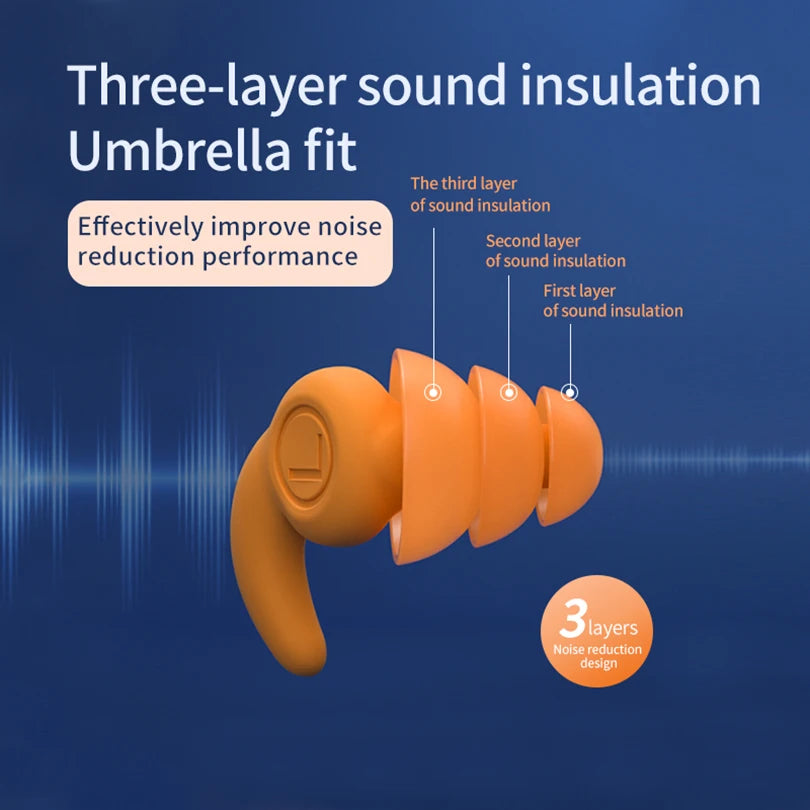 Orange noise reduction earbud with three-layer sound insulation to effectively blocks noise.