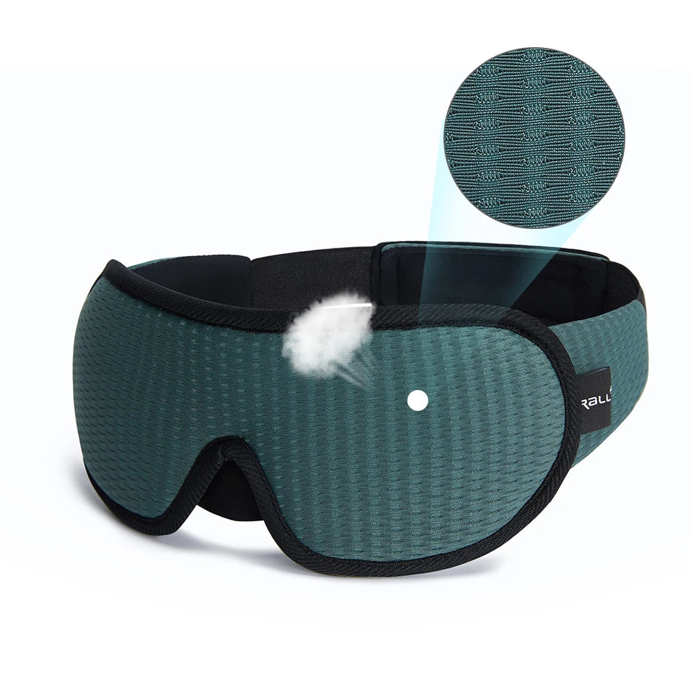 Green sleeping eye mask with black straps.