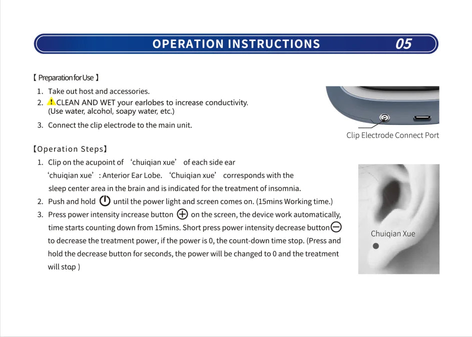 Care and operating instructions for the KTS CES2.0 Micro-current sleep device.