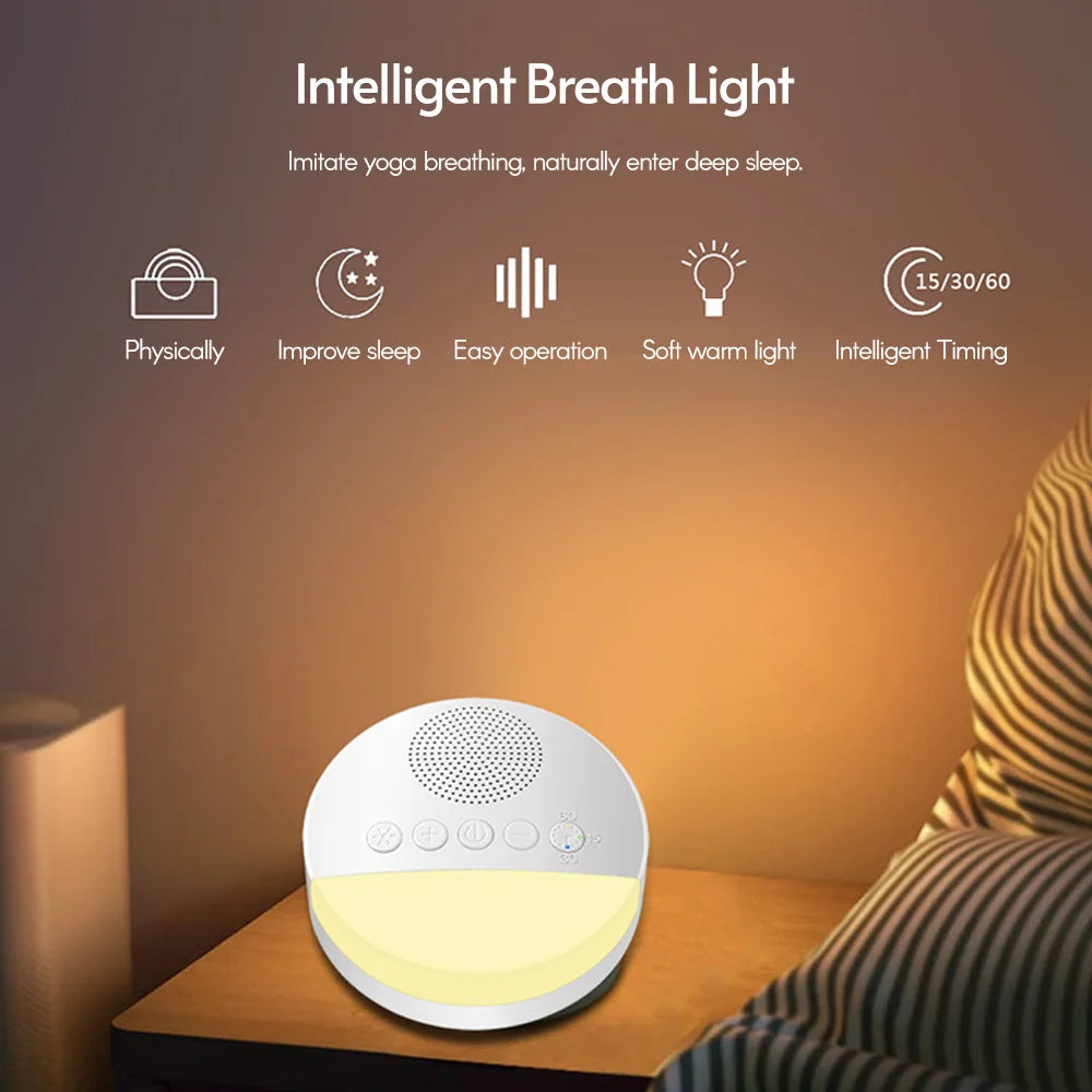 White noise machine with Intelligent Breath Light help you relax and sleep.