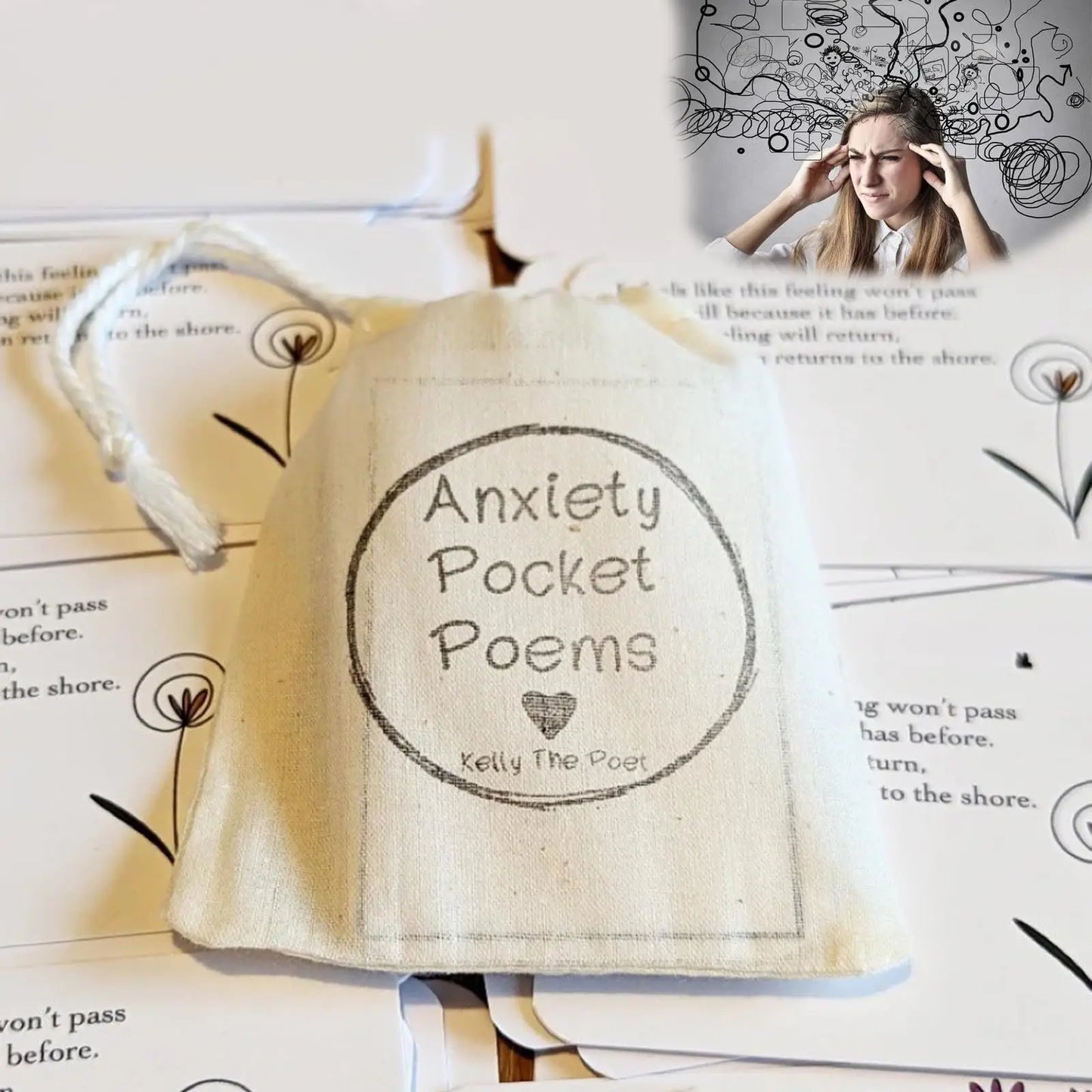 Anxiety pocket poems in a nice sachet helps relax you in the day so you sleep well at night.