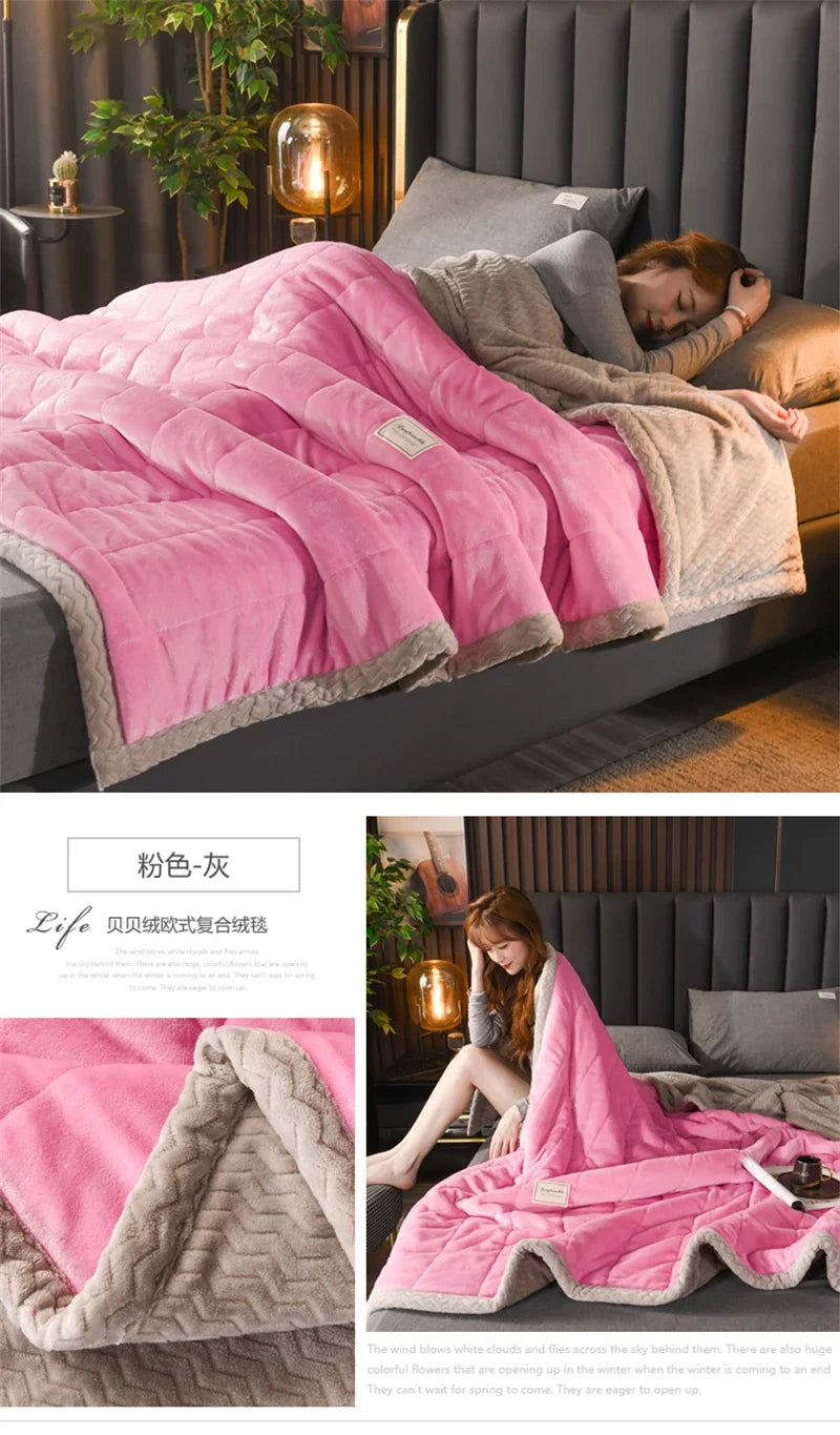 Pink with grey border blanket.