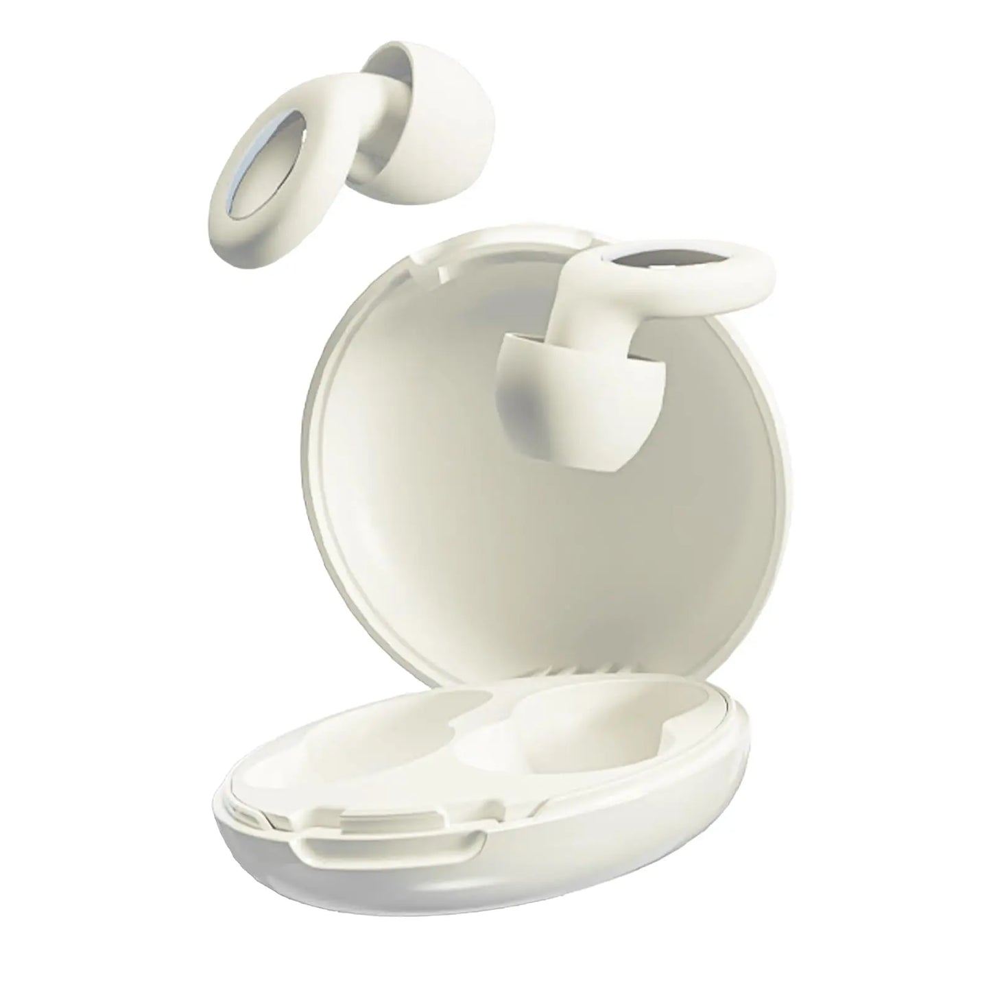White wireless noise reduction earbuds with charging case.