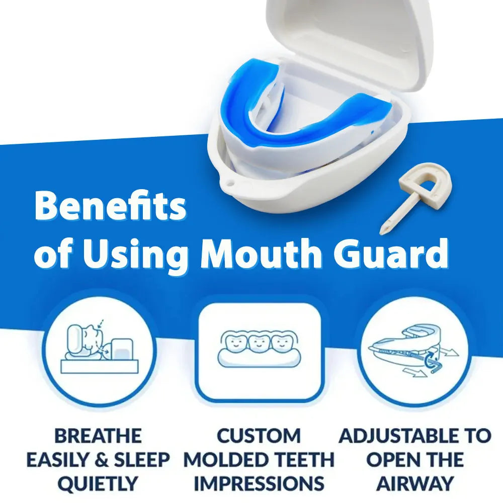 Benefits of using the mouth guard to open the airway for easier breathing and quiet sleep.