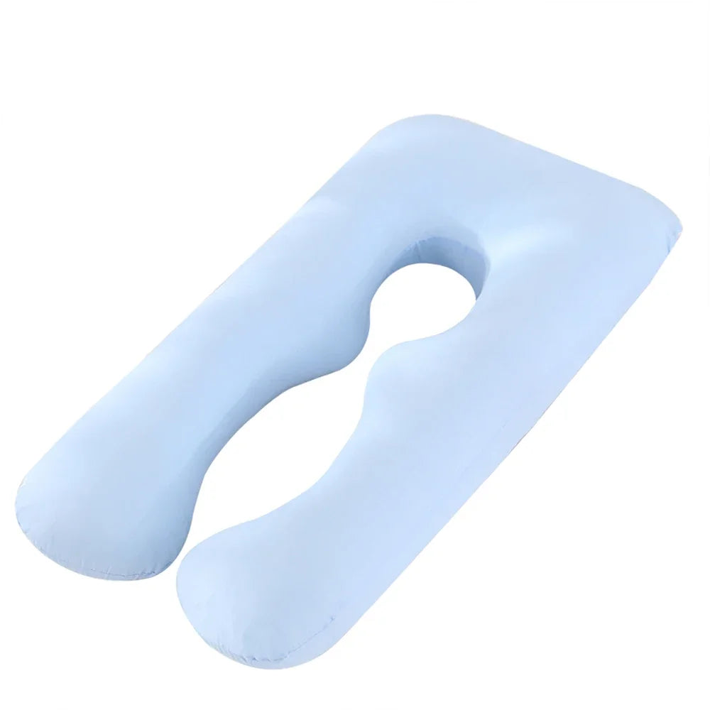 Blue U-shaped pillow on a white background