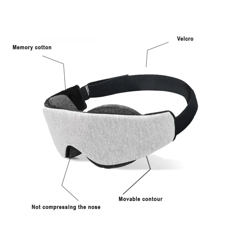 Grey sleep mask that doesnt compress the nose and two movable eye socket cups.