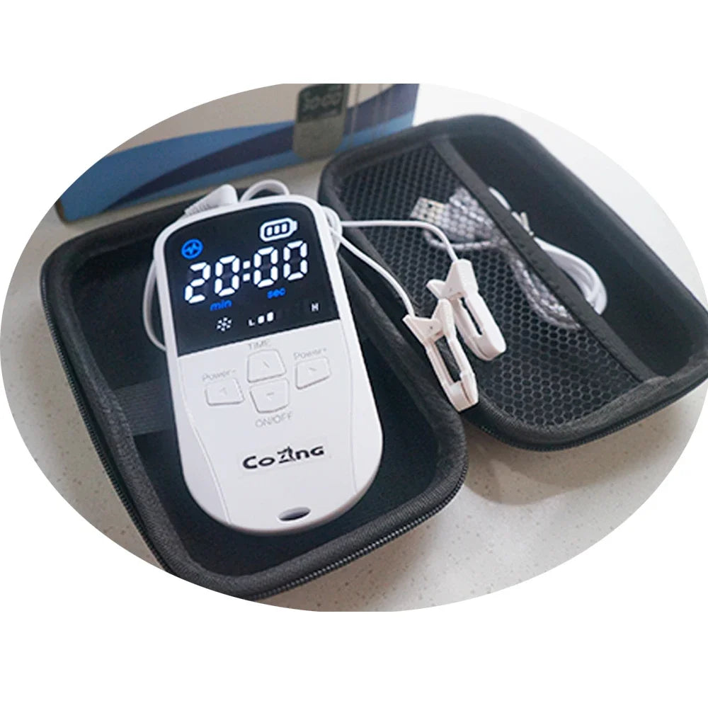 Cozinc brand CES Micro-current sleep device with ear clip and a carrying case.