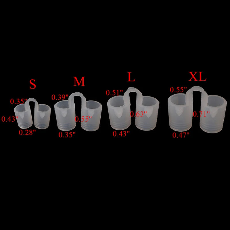 Set of four silicone nasal dilators with size and dimensions. Small, Medium, Large and Xtra Large available.