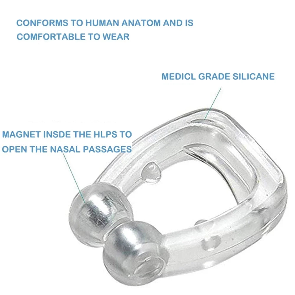 Magnetic sleep apnea nose clip conforms to the nasal, comfortable to wear and made of medical grade silicon.