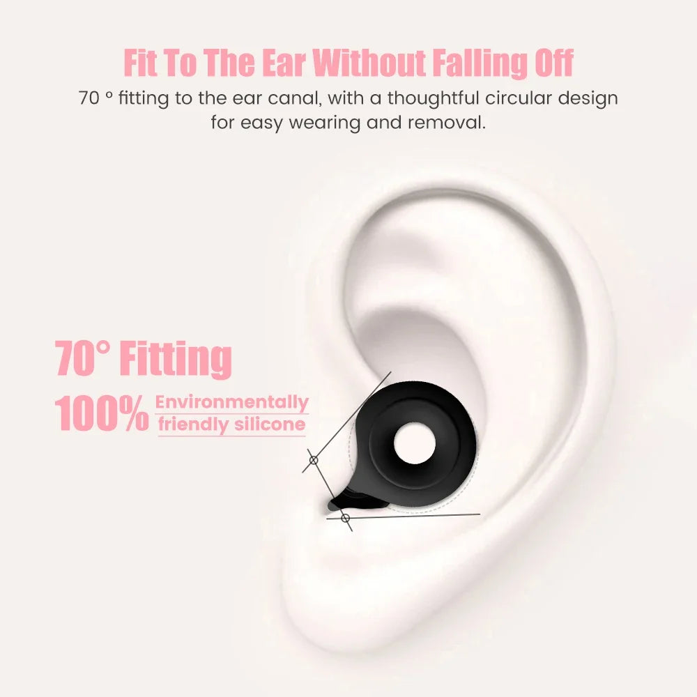 70 degree fitting to the ear canal, with thoughtful circular design for easy wearing and removal. Comfortable ear plug also blocks snores.