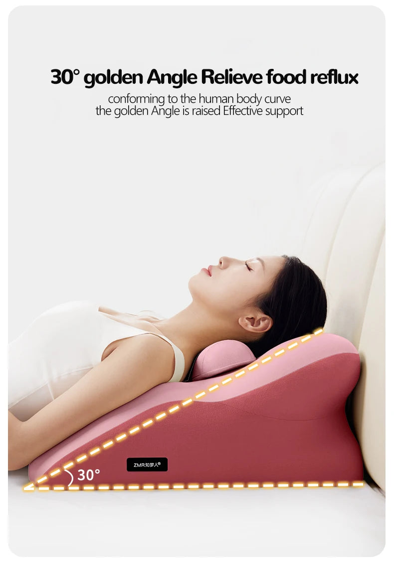 Acid reflux pillow angled at 30degree ideal for preventing acid back flow. Fits body curve.