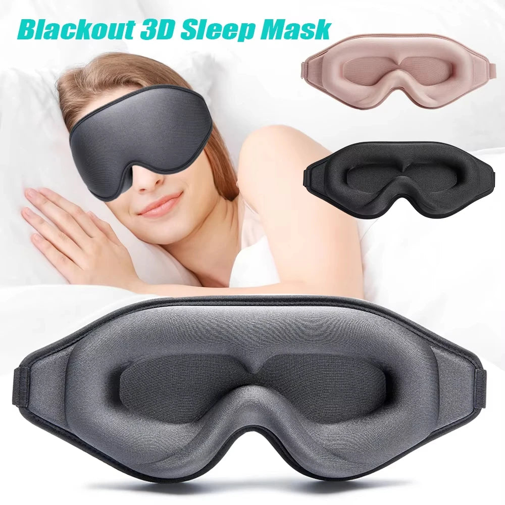 Woman wearing a blackout 3D Sleep Mask while resting.