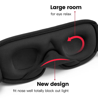 Black sleep mask with nose contour support and eye socket gap so doesnt interfere with eyelash. 