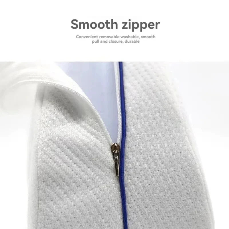 Close up view of the heart-shaped leg pillow, premium zipper.