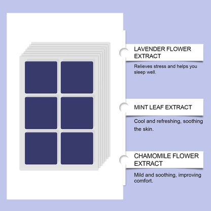 Sleep patch contains lavender flower extract, mint leaf extract and chamomile flower extracts.