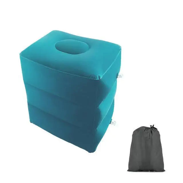 Teal cube-shaped tissue holder with a gray carrying bag.