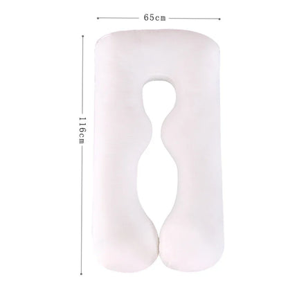 White U-shaped pillow with dimensions.