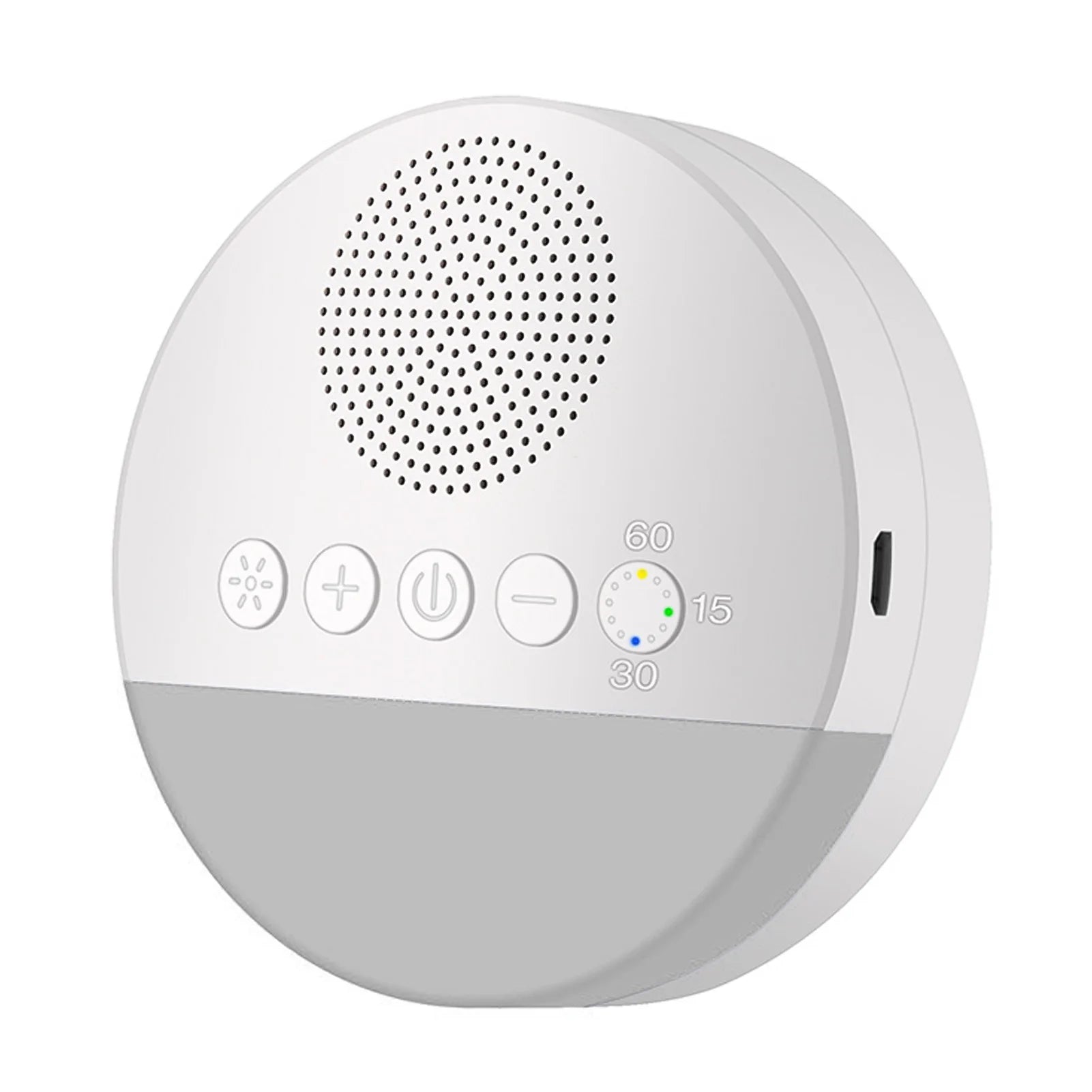 White noise machine with control buttons on a white background.